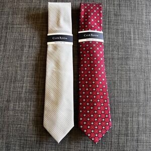 Club Room Regular Neck Tie Set 2 Red Gray‎ Geometric Striped Silk Blend NWT 0325